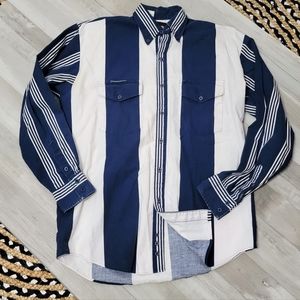 Roper Navy and White Striped Casual Button-Down Shirt